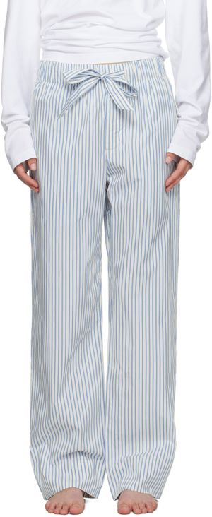 Tekla White & Blue Poplin Pyjama Pants