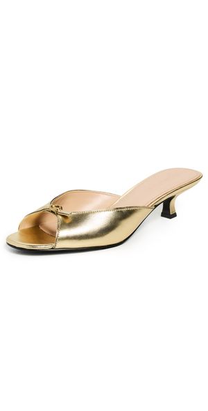 Coach Metallic Leather Kitten Heel Sandals Gold 10