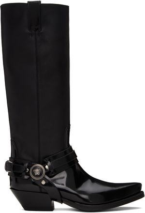 Versace Black Texano Knee-High Tall Boots