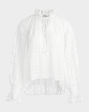 Norah Eyelet Tie-Front Peasant Blouse