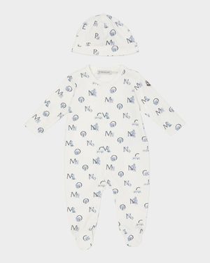 Kid's Scattered Logo-Print Footie Gift Set, Size 0M-3M-3