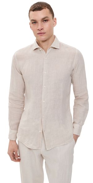 Fedeli Nick Linen Button Down Shirt Natural 40