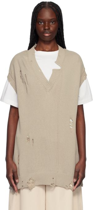 YOHJI YAMAMOTO Taupe 7G2P Jersey V Neck Vest