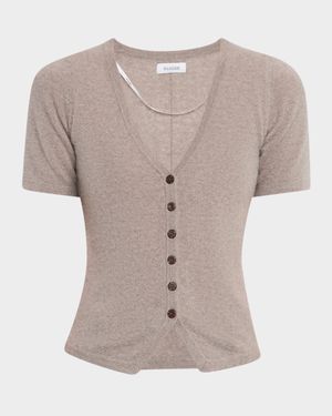 Cashmere Tailored Short-Sleeve Cardigan