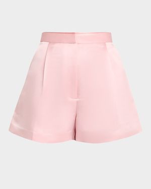 Pleated Silk-Cotton Duchesse Shorts