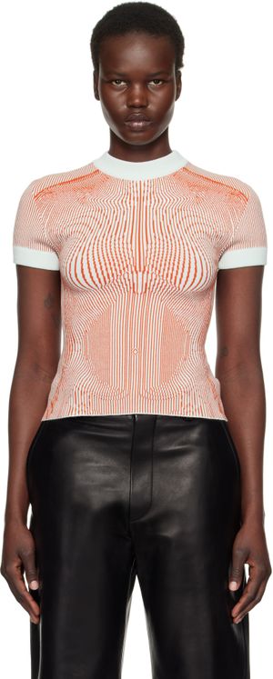 Jean Paul Gaultier Orange & Green 'The Morphing Pinstripes Jacquard' T-Shirt