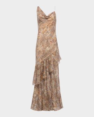 Viola Leopard Paisley Silk Chiffon Gown