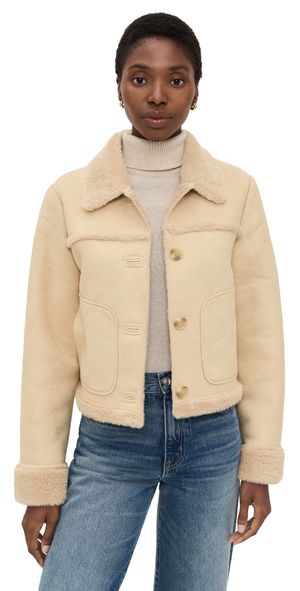 LE JEAN Astra Faux Suede Shearling Jacket Natural L