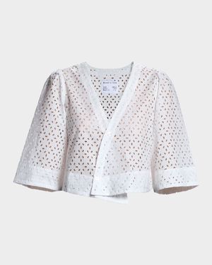 The Lady Eyelet Button-Front Wrap Top
