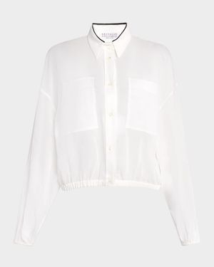 Monili-Collar Cotton Gauze Bomber Jacket