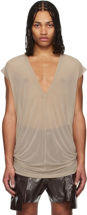 Rick Owens Taupe Hollywood Deep V SL T-shirt