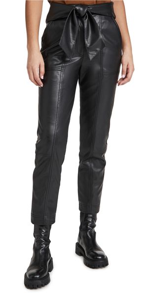 SIMKHAI Tessa Vegan Leather Tie Waist Pants Black 10