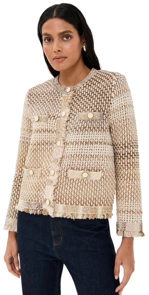 Veronica Beard Sariyah Knit Jacket Desert Khaki Multi S