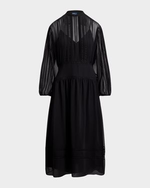 Lace-Trim Georgette Midi Dress