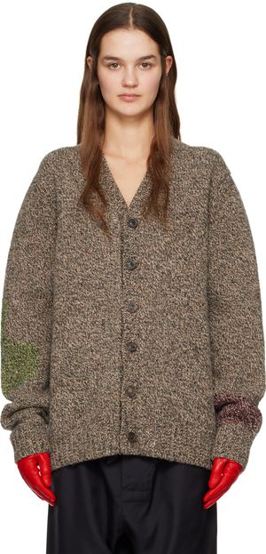 Maison Margiela Cardigan brun à images en tricot jacquard