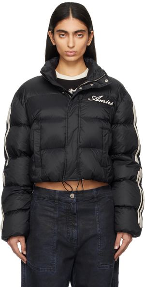 AMIRI Blouson écourté noir rembourré en duvet à appliqués d'os