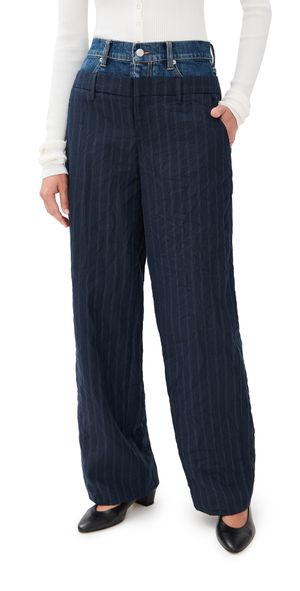 SIMKHAI Ophelia Double Waistband Combo Pants Midnight Stripe 12