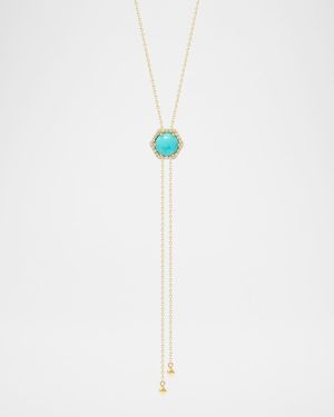 Honeycomb Cabochon Gemstone & Diamond Lariat Necklace in 18K Yellow Gold