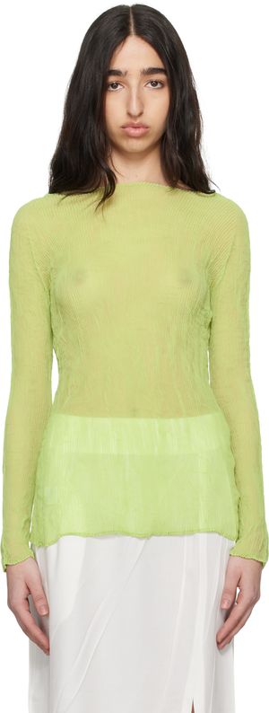 ISSEY MIYAKE Green Chiffon Twist 2 Top
