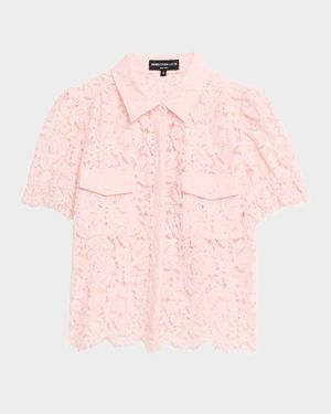 Mina Lace Puff-Sleeve Shirt