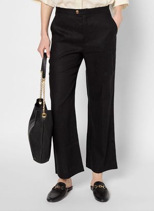 Gerard Darel - Pantalon droit 7/8 ème en lin - Taille 46 - Noir
