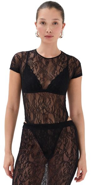 WARDROBE. NYC Lace Cap Sleeve Bodysuit Black L