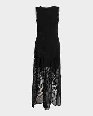 Sleeveless Ruffled Ladder Knit Maxi Dress