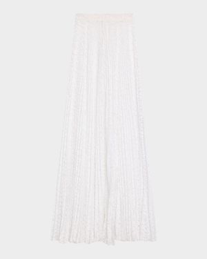 Pleated Sheer Floral Lace Maxi Skirt