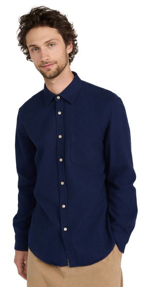 Portuguese Flannel Teca Brushed Flannel Button Down Shirt Navy M
