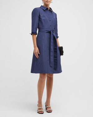 Faille 3/4-Sleeve Shirtdress