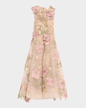 Floral Embroidered Sleeveless Tea-Length Dress
