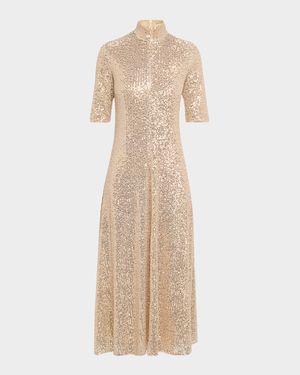 Zip-Up Sequined Midi Dress