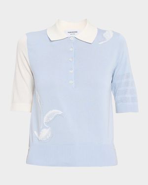 Funmix Feather Jersey Short-Sleeve Polo Sweater