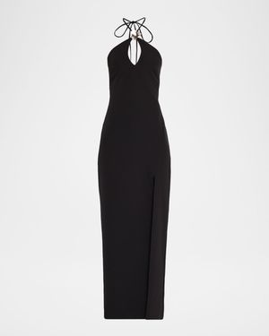 Cutout Side-Slit Column Halter Gown