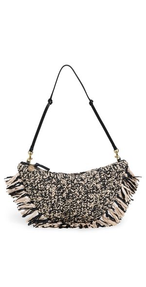 Clare V. Lune Bag Black/Cream Raffia w/ Fringe One Size