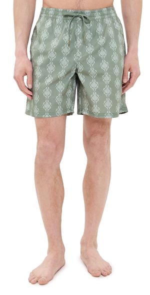 Rhythm Ornate Stripe Beach Shorts 7 Olive 34