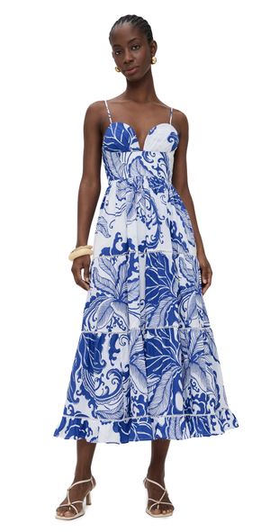 Poupette St Barth Milena Long Dress Blue Reef Wave S