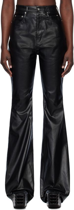 Rick Owens Black Hollywood Bolan Bootcut Coated Jeans