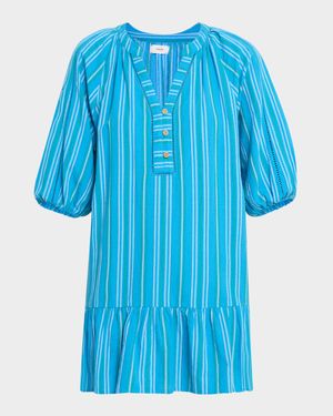 Edie Flounce Striped Cotton Mini Shift Dress