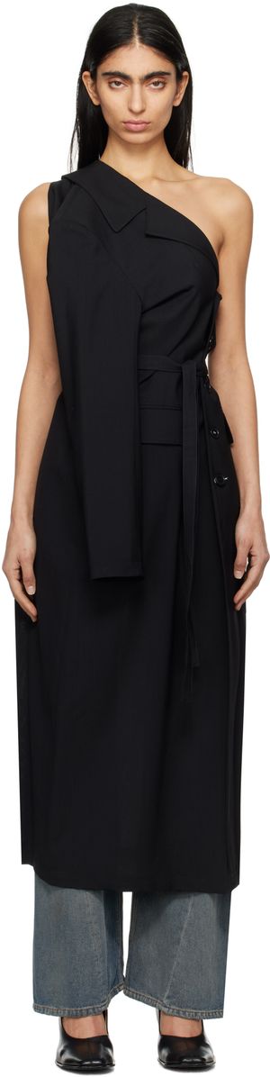 MM6 Maison Margiela Black Dual Wear Tailoring Wool Canvas Coat