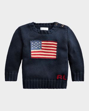 Boy's Flag Intarsia Knit Sweater, Size 3M-24M