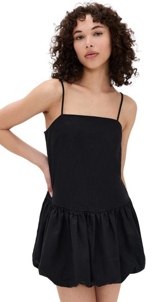 Onia Air Linen Bubble Mini Dress Black 8