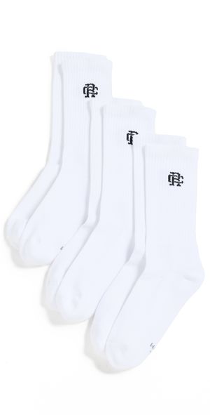 Reigning Champ 3 Pack Classic Crew Socks White S/M