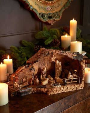 Large Cave Olive Wood Nativity Set