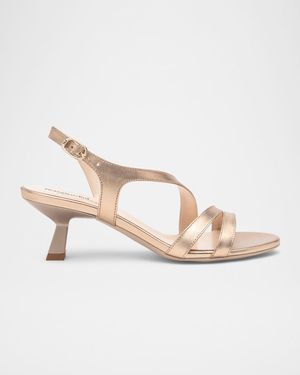 Strappy Metallic Kitten-Heel Sandals