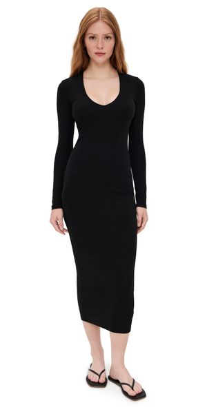 James Perse Stretch Lotus Deep V Dress Black 1