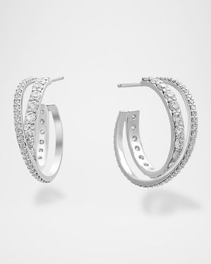 14K Gold Crossover Diamond Hoop Earrings, 20mm