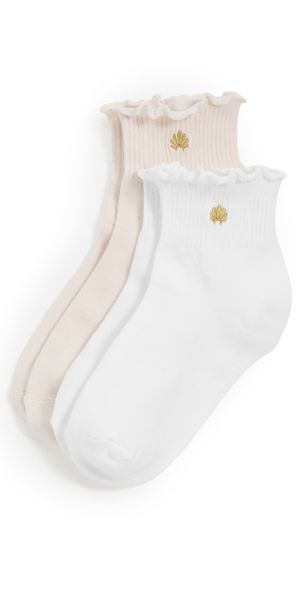 Lele Sadoughi Set of 2 Ruffle Hem Socks Buff Ivory One Size