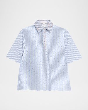 Striped Lace Button-Down Shirt