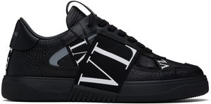Valentino Garavani Baskets basses noires en cuir de veau à garnitures VL7N